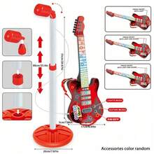 Kids' Musical Toy Guitar With Microphone - Interactive Singing And Playing Set, Educational Early Learning Music Instrument, Durable ABS Material, Multifunctional With Sound Effects And LED Lights