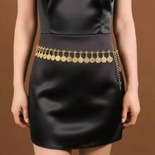 1pc Metal Bohemian Vintage Coin Waist Chain For Women, Adjustable Dress Waist Belt With Butterfly And Flower Tassels, Suitable For Daily Wear, Vacation, And Travel - X514-22橢圓五顆流蘇金色 - 查看 8