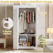 Armoire Wardrobe Closet With Mirror, 70" Wooden Wardrobe Cabinet With 4 Doors, 2 Open Storage Shelves, Freestanding Bedroom Armoire With 3 Hooks & Hanging Rod For Home Room, White - 預設 - 查看 7
