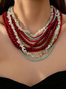 1pc Bohemian Style Multilayer Beaded Necklace, Fashionable Charm, Suitable For Women's Daily, Party, Travel Wear Or Gift - Multicolor - View 1