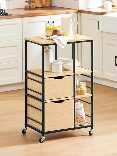 SoBuy Kitchen Trolley Drawers Shelves, Serving Trolley, Side Table, Rolling Tea Bar Shelf Wheels, Approx. 53x89x37cm (WxHxD), FKW111