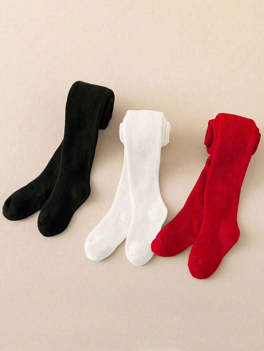3 Pairs Girls' Solid Color Leggings, Suitable For Everyday Wear