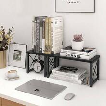 Wood Desktop Shelf, Freestanding Small Bookshelf Dorm Supplies Organizers, 2 Tier Stackable Desk Stand, Adjustable Storage Organizer, Kitchen Counter Display Rack, White - màu đen - Xem 8