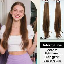 22-Inch Synthetic Ponytail Hair Extensions, High Temperature Fiber, Natural Wavy Texture, Elastic Band, Suitable For All Ages, Christmas Parties And Everyday Hairstyles - 1pc/2pcs Set (Easy To Wear)