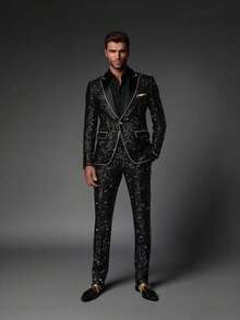 Stage Glam Contrasting Sequins Suit Unisex Shattered Star Effect Single-Button Slim-Fit Formal Blazer - màu đen - Xem 1