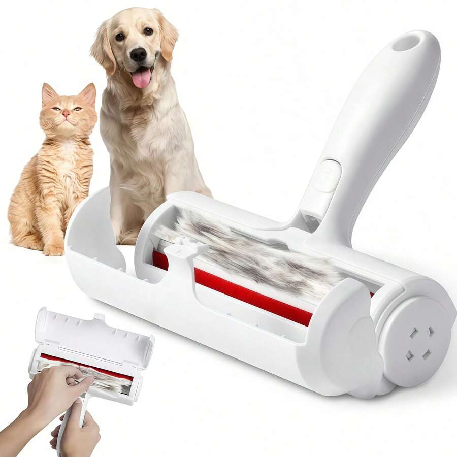 Pet Hair Remover SelfCleaning Lint Roller With Base Reusable For Dogs And Cats Furniture And Carpet Red, Pet Drum Type Hair Removal Brush, Tearable, Washable, Sticky, Roller Sticky Brush, Clothes Hair Remover, Scraper, Sticky, Roller Brush - Đỏ - Xem 1