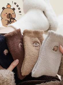 5pairs/3pairs/1pair Autumn/Winter Cartoon Embroidered Capybara Floor Socks - Multicolor - View 4