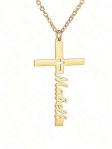 1 Customized Name Necklace With Cross Pendant, Personalized Birthday Gift, Minimalist Daily Style, Suitable For Valentine's Day Ideal Gift - Multicolor - View 7