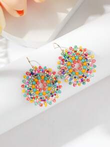 1對波西米亞風格彩色串珠編織耳環適合女士,日常首飾配件 - 彩色 - 查看 6
