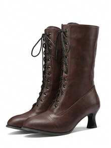 Women's Ankle Boots Lace-Up Pointed Toe Kitten Heels Victorian Boots Women Vintage Y2K Boots Goth Boots Party Dress Cosplay Boots Fashion Shoes For Halloween Christmas - 深棕色 - 查看 3