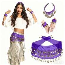 肚皮舞套装，包括肚皮舞雪纺臀巾、头巾、手镯等舞蹈配饰，附赠金币 - 彩色 - 查看 21