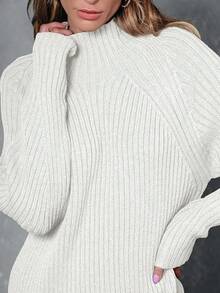 2026 Women's Casual Knit Dress Sweater Dresses For Women  Fall Fashion Mock Neck Long Lantern Sleeve Oversized Outfits Knit Tops Clothes ​ , Bodycon Long Sleeve ​ For Sports Outdoor Wear, Loose Fit Long Sleeve Comfy Daily Outfits For Women - 白色 - 查看 6