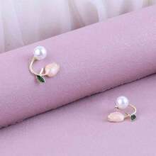 1 Pair Tulip Flower Pearl Hanging Stud Earrings - Pink - View 5