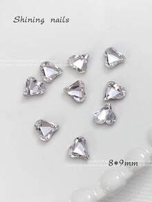 50pcs Crooked Heart Nail Art Rhinestones, Pointed Bottom Colorful Sparkling Heart & Heart K9 Glass Crystal Nail Jewelry Decorations