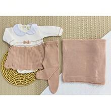 Luxury 4-Piece Baby Outfit Set – Bodysuit, Footed Pants, Dress, And Baby Blanket - Bụi hồng - Xem 1