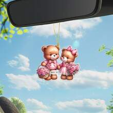 1 Romantic Couple Teddy Bear 2D Acrylic Pendant Sweet Decoration Valentine's Day Gift For Girlfriend/Boyfriend Date Outfit Decoration&Home Wall Decoration - Multicolor-gold Thread - View 5