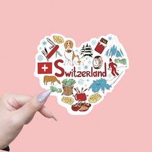 瑞士主题防水乙烯基贴纸 - 瑞士国旗、瑞士阿尔卑斯山、瑞士和马特洪峰标志贴纸，适用于汽车、笔记本电脑、窗户、墙壁 - 耐用哑光，抗紫外线，即撕即贴（不留残胶）瑞士骄傲 - 彩色 - 查看 1