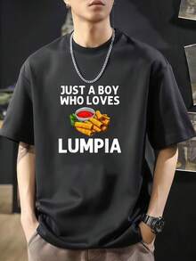 Camiseta divertida de Lumpia para niños, como regalo para amantes de la comida filipina. Camiseta de manga corta de algodón de 220 g, impresión por una cara - Negro - Ver 1