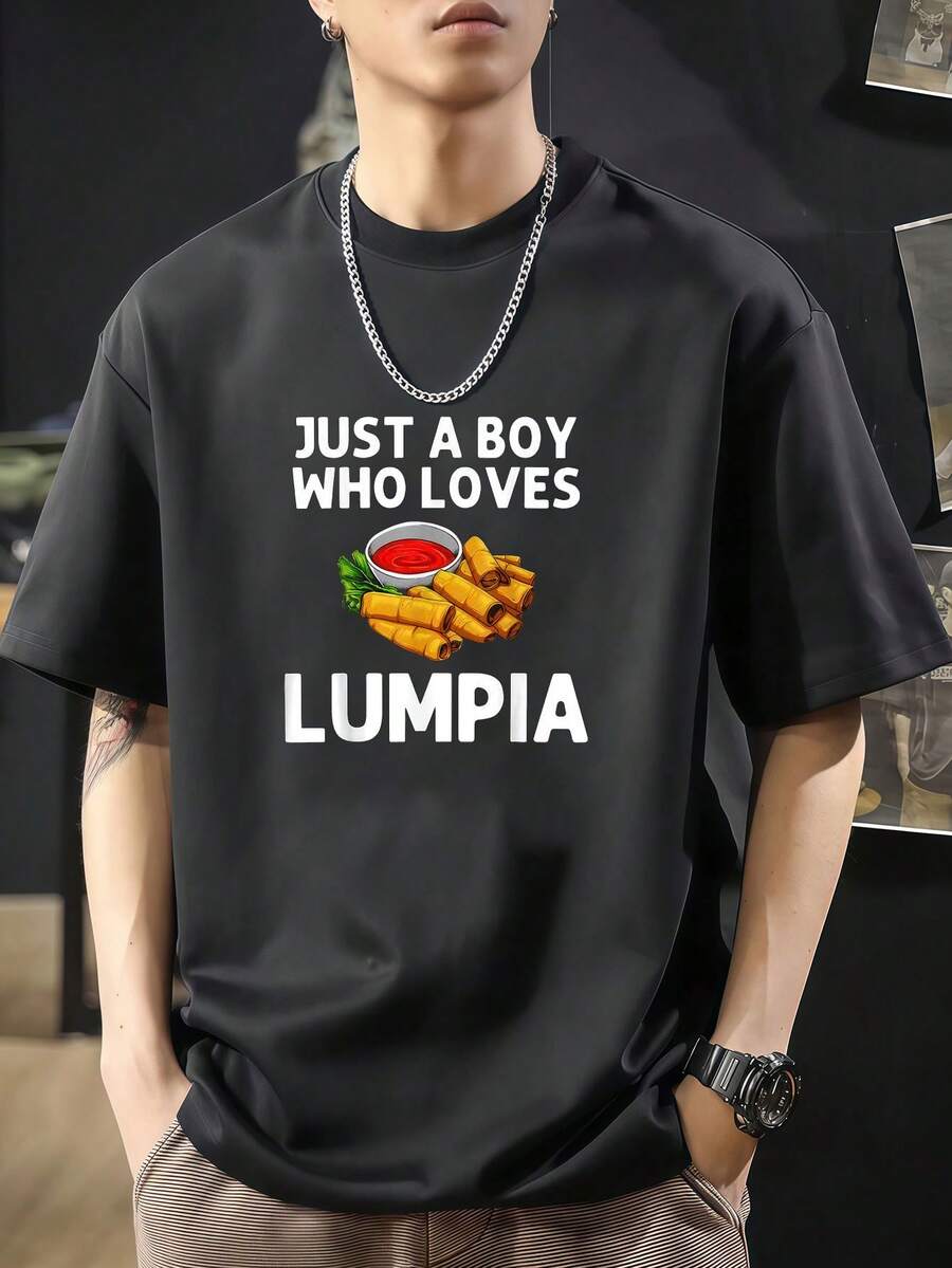 Camiseta divertida de Lumpia para niños, como regalo para amantes de la comida filipina. Camiseta de manga corta de algodón de 220 g, impresión por una cara - Negro - Ver 1