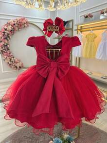 Vestido Infantil Vermelho Luxo C/ Pérolas Daminha Festas