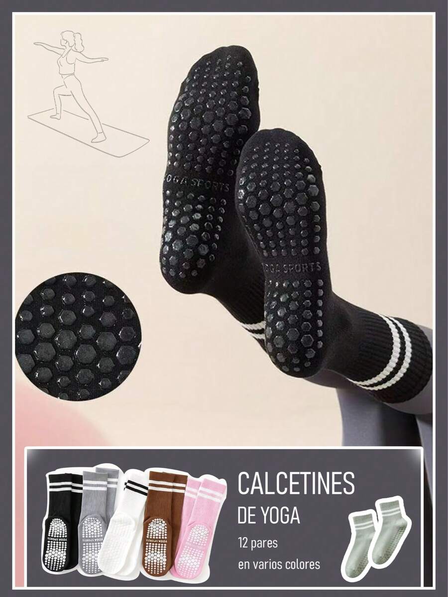 calcetines deportivos de rayas para mujer, calcetines de media caña de primavera/verano con silicona antideslizante para fitness y deportes en interiores, otoño - Blanco y Negro - Ver 1