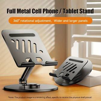Rotatable Desk Stand For Tablet & Phone, Full Metal Slouchy Folding Tablet & Phone Holder Suitable For Devices Under 15 Inches