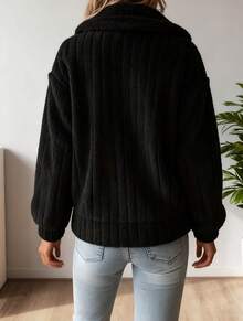 Women's Winter Clothing Of Women's Winter Clothing Women's Winter Fashion Women's Winter  Promotion Of Women's Winter Clothing  Cozy Textured Design    Collared Neckline With Button Front  Versatile Color Options  Functional Pockets  Relaxed Fit - 黑色 - 查看 3