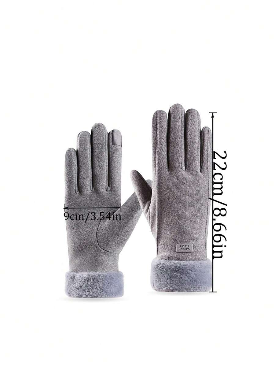 女士冬季保暖手套一双，长款加厚绒面防寒手套，防风羊皮触屏骑行手套，时尚自发热户外手套，学生休闲分指手套，秋冬季户外加厚防风自行车手套，触屏友好防滑女士冬季手套，带毛绒袖口 - 柔软、保暖、触屏、羊毛内衬 - 彩色 - 查看 1