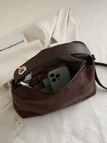 1pc Women's New Crescent Moon Handbag, Fashionable Minimalist Suede Tote Bag, Suitable For Dates, Gifts, Commuting, Shopping