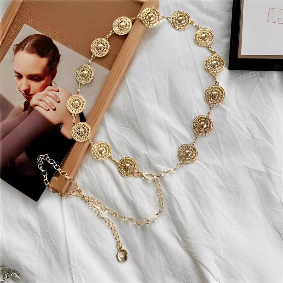 Cinto Faixa De Cintura Com Corrente Fashion Blogueiras dançando Quatrado - Dourado - Visão 1