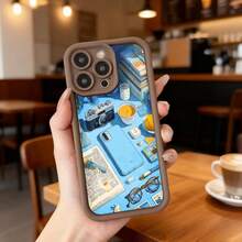 Cubierta de teléfono con borde negro azul con estampado de libros cámara gafas y accesorios para estudiantes y amantes de la lectura Aplicable a los teléfonos de la serie Apple y Galaxy - Blanco - Ver 4