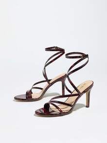Women's Peep Toe Metallic Strap Stiletto High Heel Sandals, Sexy & Fashionable For Party, Burgundy,Spring Summer Outfits - Burgundy - View 7