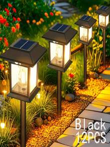 [Super Bright Solar Path Lights] Super Bright 12 Pack Outdoor Solar Path Lights - 20-120 Lumens, Large Solar Garden Lights For Yard, Walkway, Landscape Lighting,100mah. - 暖光 - 查看 12