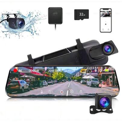 Dual Dashcam Front 4K & Heck 1080P, 10 Zoll Full HD IPS Display, WLAN App Steuerung, G-Sensor, Nachtfunktion, Loop Recording
