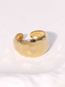 1pc Classic Minimalist High-End Hammered Stainless Steel Wide Open Ring, Suitable For Women's Daily, Party, And Date Wear