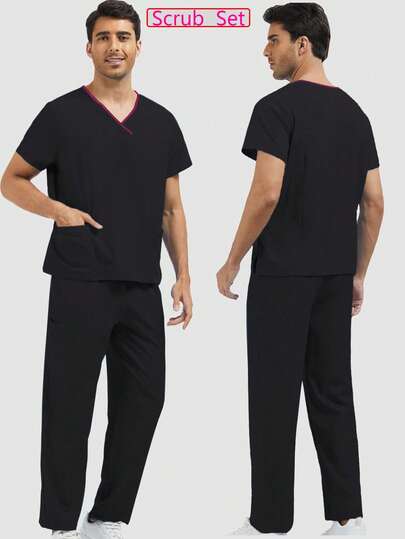 Uniforme médico de hombre, conjunto de pijama médico con top de cuello en V y pantalones cargo