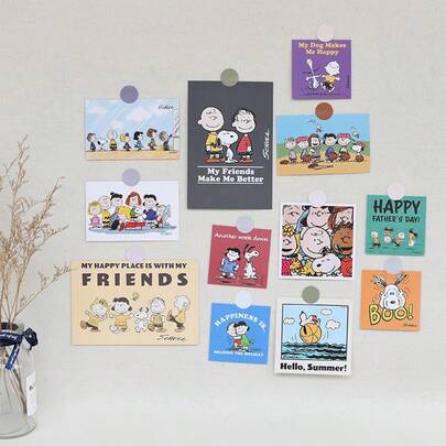 12pcs/Set Cute Snoopy Themed Cards, Cartoon Mini Wall Stickers For Room, Dorm, Christmas Gift, Christmas Stocking Stuffer, Christmas Decoration