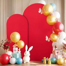 Red Wedding Arch Backdrop Cover, Double-Sided Spandex Fitted Fabric, 6ft/6.6ft/7.2ft Arch Decoration For Birthday Party, Wedding Ceremony, Engagement, Baby Shower, Bridal Shower, Graduation, Holiday Events - 紅色 - 查看 2