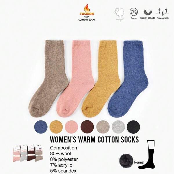 12 Paar Damen-Wandersocken aus Wolle, thermische, warme Wintersocken mit dickem Polster, feuchtigkeitsableitende Crew-Stiefelsocken, perfekt für Radfahren im Freien, Laufen, Winterskifahren, Bergsteigen, Skaten, warme Winter-Essentials (zufällige Farben, 35–40, einfarbig)