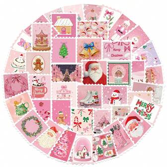 50PCS Funny Pink Christmas Stamps Stickers Cartoon Cute Graffiti Decals For Laptop Phone Water Cup Scrapbook Luggage Diary Sticker