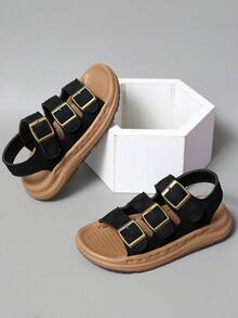 新款时尚儿童平底凉鞋，男女童户外沙滩凉鞋，防滑软底学生凉鞋，幼儿及大童凉鞋 - 黑色 - 查看 3