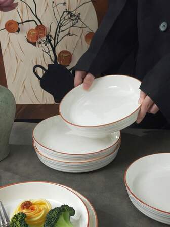 4/2pcs Striped Ceramic Dinner Plates Set, 7/8 Inch, Ceramic Round Plates For Home, Restaurant, Minimalist Large Plates, Salad Plates And Steak Plates Tableware Set, Dessert Plates, Kitchen & Dining, Oven & Microwave