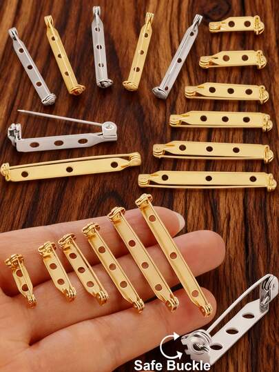 10个/包 不锈钢胸针杆别针背扣，带安全扣，适用于手工制作工艺品徽章胸针夹针安全锁胸针空白底座安装针，用于DIY珠宝制作材料配件