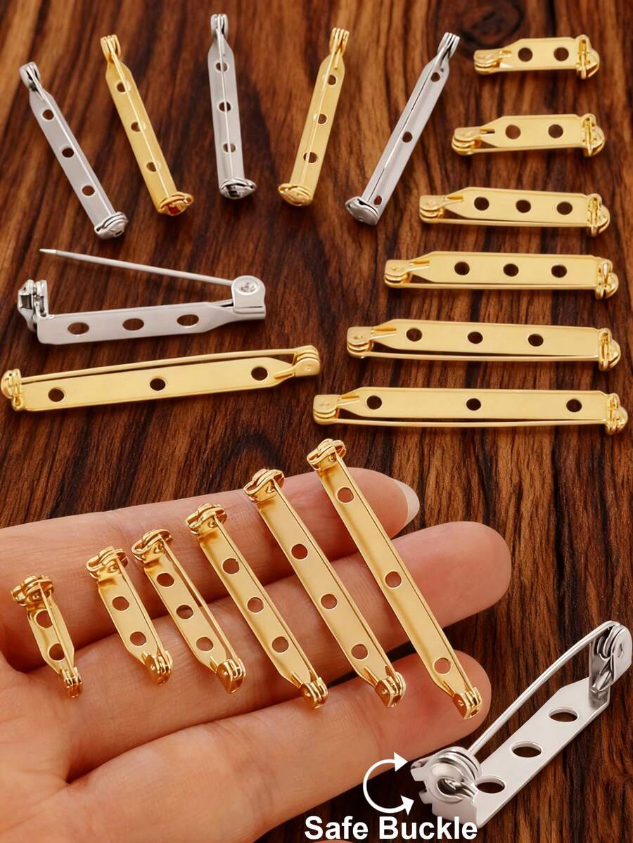 10个/包 不锈钢胸针杆别针背扣，带安全扣，适用于手工制作工艺品徽章胸针夹针安全锁胸针空白底座安装针，用于DIY珠宝制作材料配件 - 胸針 - 查看 1