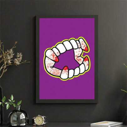 1pc Halloween Decor | Vampire Fangs Wall Art | Minimalist Halloween Digital Print | Bite Me Art Print | Halloween Wall Art | Printable Wall Art Posters Canvas Painting Wall Arts Room Home Decoration Unframed