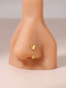 1 件 18K 镀金蝴蝶鼻环，防过敏轻质银质鼻饰耳环吊坠鼻穿孔珠宝/金口环/银鼻环/女士 316L 不锈钢唇环耳环/耳屏环软骨 - 蝴蝶型 - 查看 7