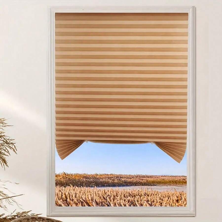 1PC Portable Blackout Curtain With Pleated Design - Non-Woven Polyester Fabric For Semi-Shade & Privacy, Suitable Windows, Bathrooms, Restaurants, Conference Rooms, Christmas/Thanks Giving/Valentine's Day/Easter Decoration, Best Gift - 棕色 - 查看 1