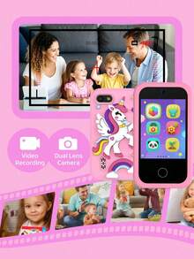 儿童智能手机玩具，触屏高清双摄像头儿童手机，圣诞节生日礼物独角兽幼儿玩具手机，适合3-10岁男孩女孩，旅行玩具，学前儿童学习玩具 - 彩色 - 查看 8
