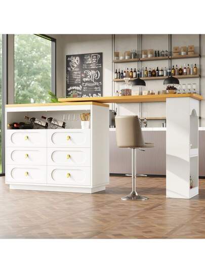 Kitchen Isl Extendable Bar Tafel Storage 360° Rotation, Practical Cabinet Drawers, Buffet, Sideboard, Dining Room view 6