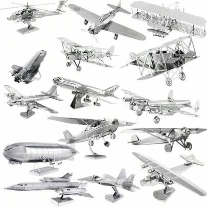 3D金属拼图模型套件 - 逼真的军用飞机和战舰，适合成人和青少年的挑战性车辆模型，寓教于乐的爱好礼物和桌面装饰，机械模型，二战飞机，飞艇/齐柏林飞艇